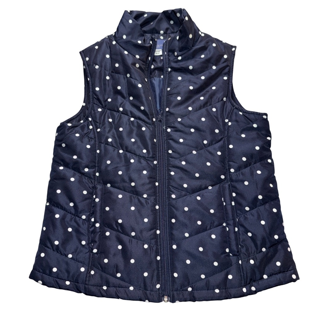 Laura Scott Petite Navy Blue White Polka Dot‎ Puffer Vest Women's Medium